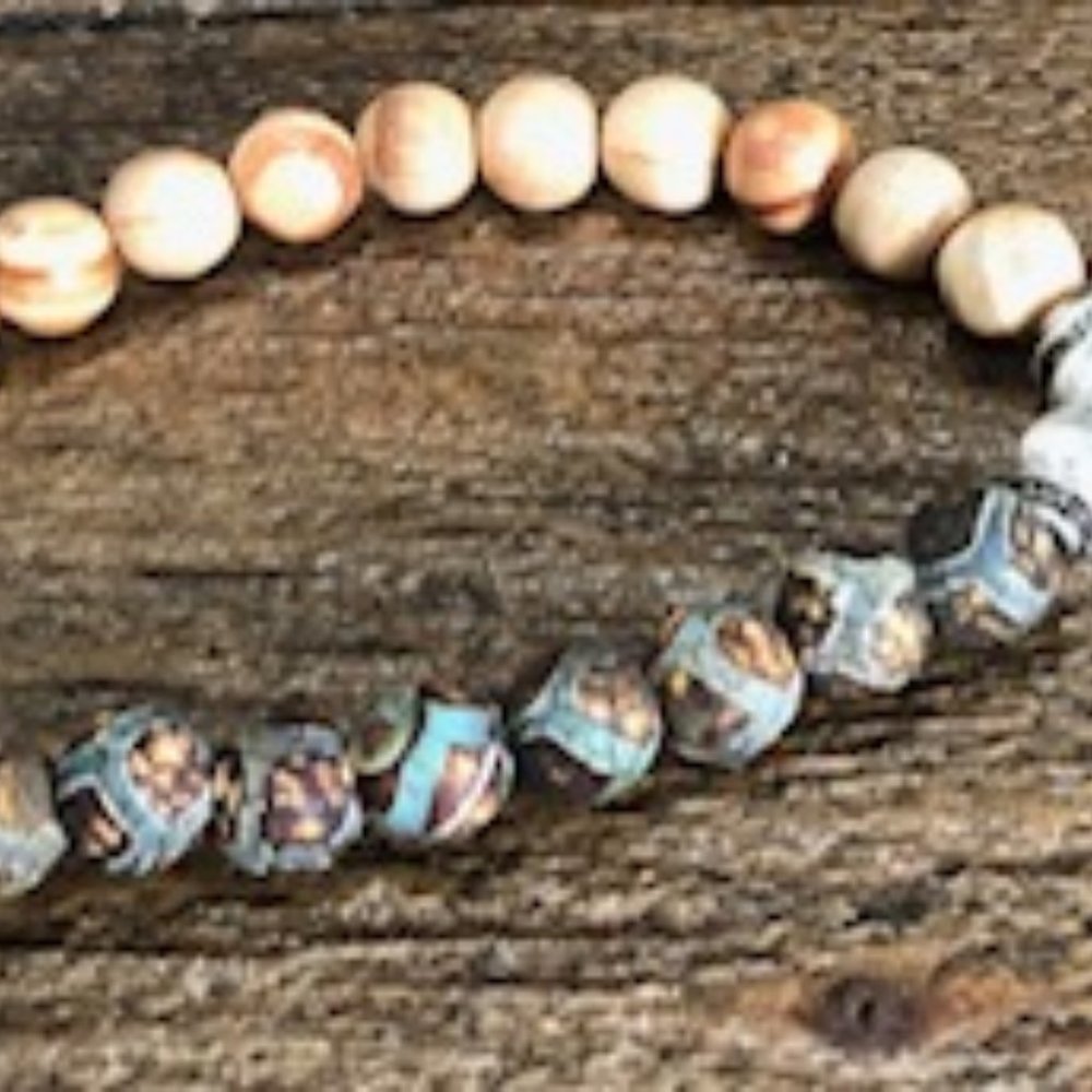 Two Tone Bead Bracelet w/ Namaste Charm